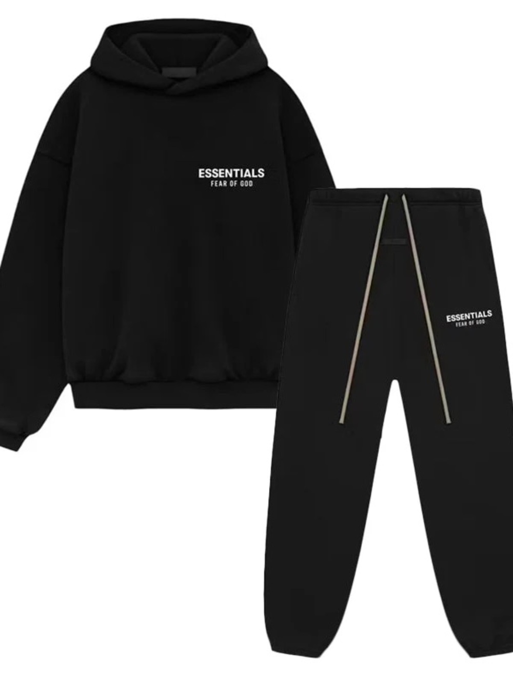 Essentials Black Hoodie & Joggers Set with White Logo